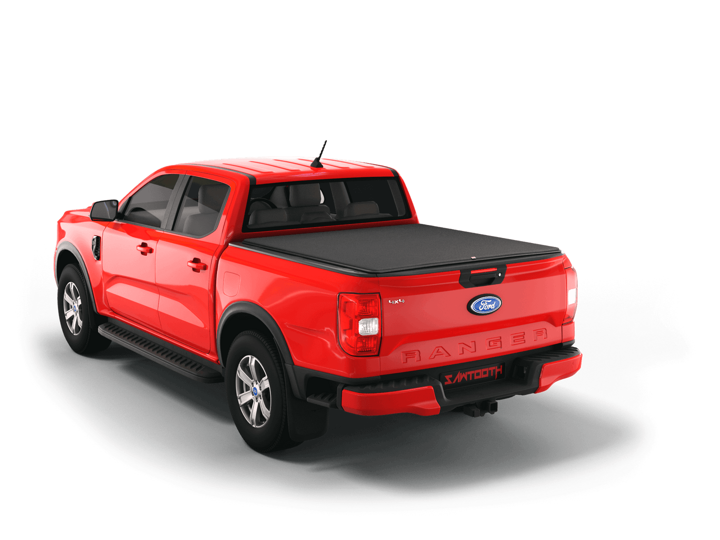 Red Ford Ranger with flat Sawtooth Stretch expandable tonneau cover